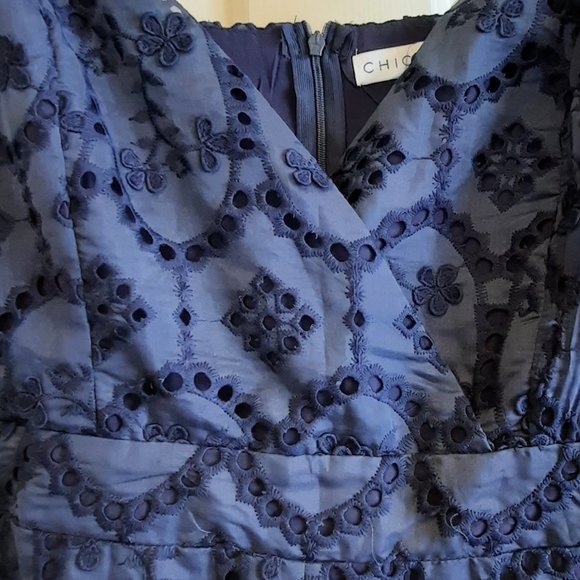 Chicways Navy Blue Eyelet Embroidered Tiered Mini Dress  Size Large - Picture 6 of 6